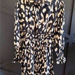 Doublju Black and Cream Animal Print Midi Dress